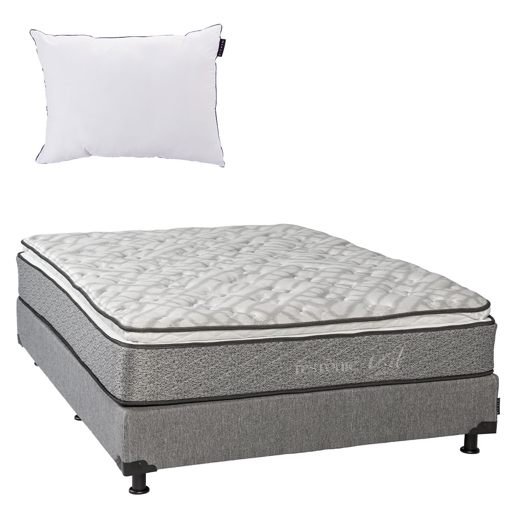 Foto 1 | Colchón Restonic Vail Rivo color Gris Individual + Box Plomo + Almohada One