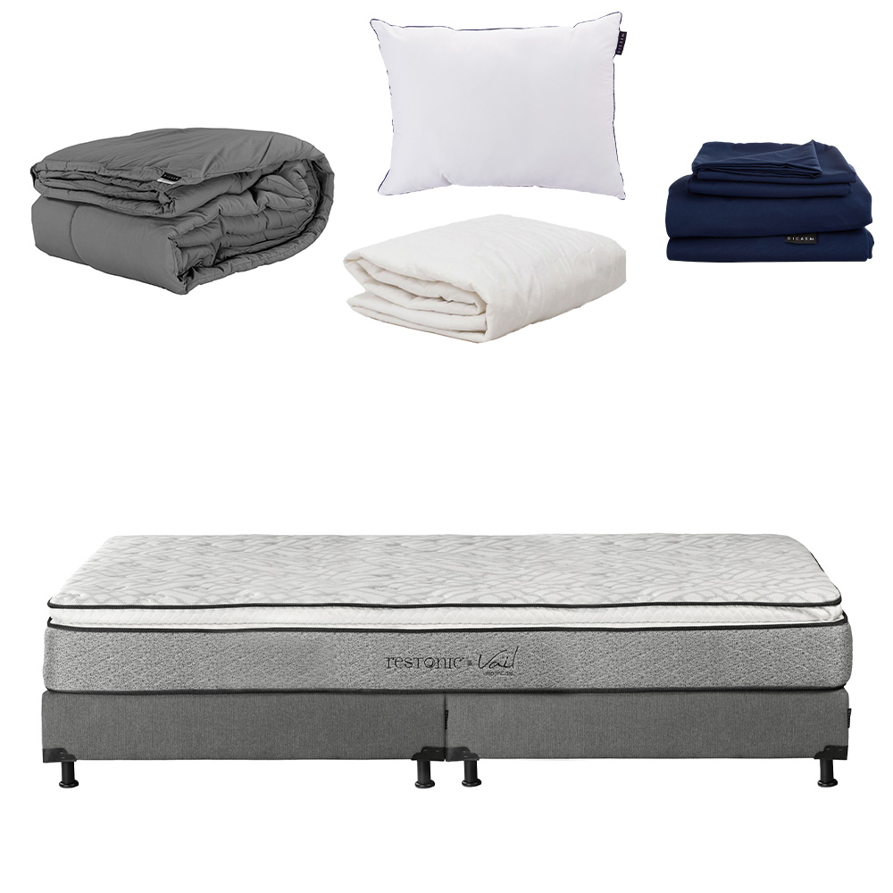 Colchón Restonic Vail King Size+Box +Almohada One+Protector De Colchón+Sábanas Softy+Edredón Homy