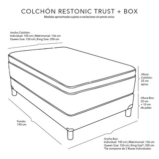 Foto 7 | Colchón Queen Size Restonic Trust + Box Blu Dicasa + Protector de Colchón