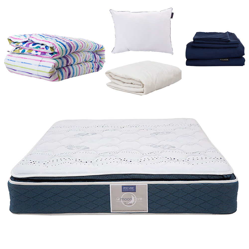 Colchón Restonic Trust King Size + Almohada One + Protector de Colchón + Sábanas Softy + Edredón