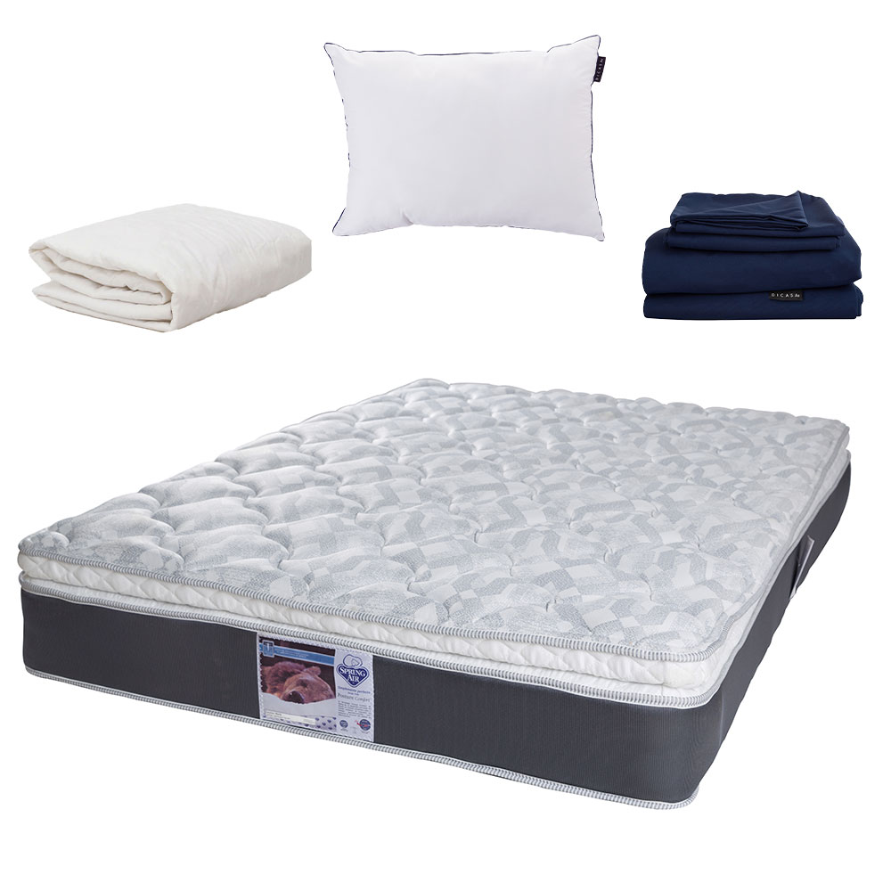 Colchón Spring Air Marte King Size + Almohada One + Protector de Colchón + Sábanas Softy