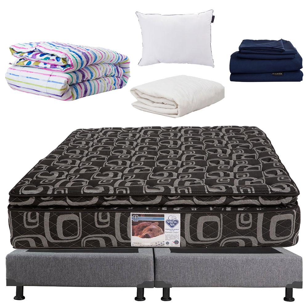 Foto 1 | Colchón Spring Air King Size + Box Plomo + Almohada One + Protector de Colchón + Sábanas Softy + Edredón Verona