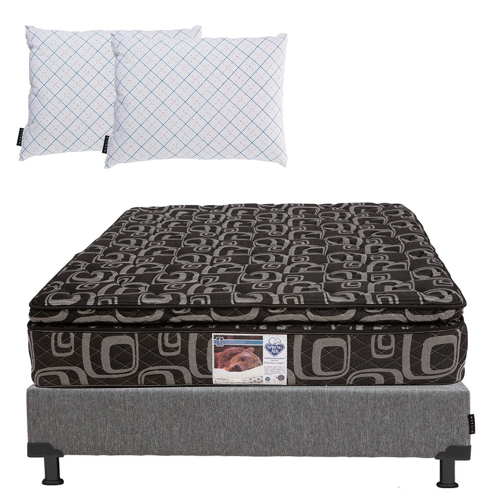 Colchón Spring Air Morgan Matrimonial + Box Plomo + 2 Almohada 2pack