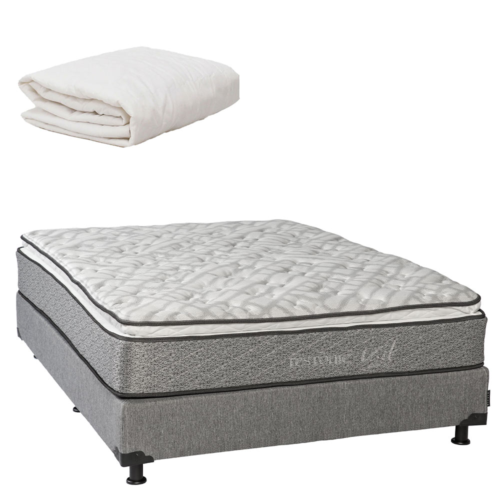 Colchón Restonic Vail Individual + Box Plomo + Protector De Colchón