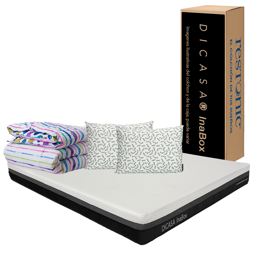 Colchón en Caja Dicasa Inabox King Size más Almohadas 2-Pack y Edredón