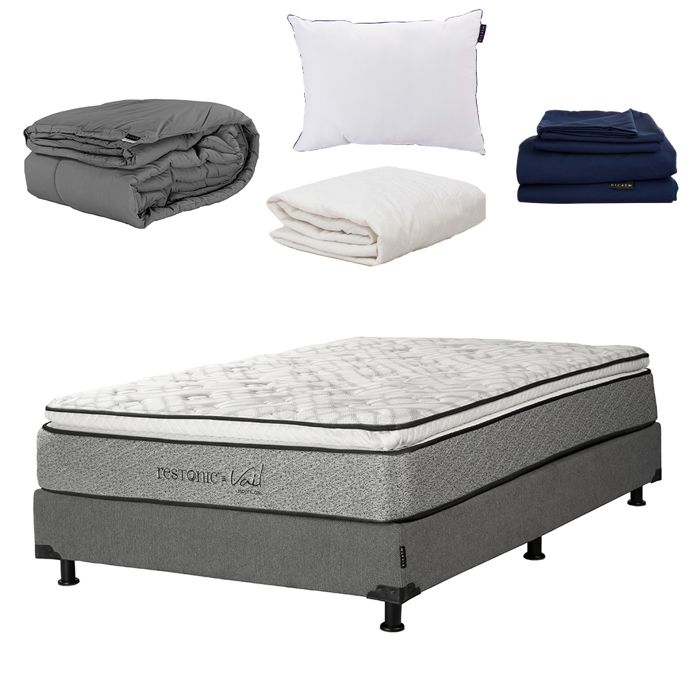 Foto 1 | Colchón Restonic Vail Queen Size + Box Plomo + Almohada One + Protector de Colchón + Sábanas Softy y Edredón Verona
