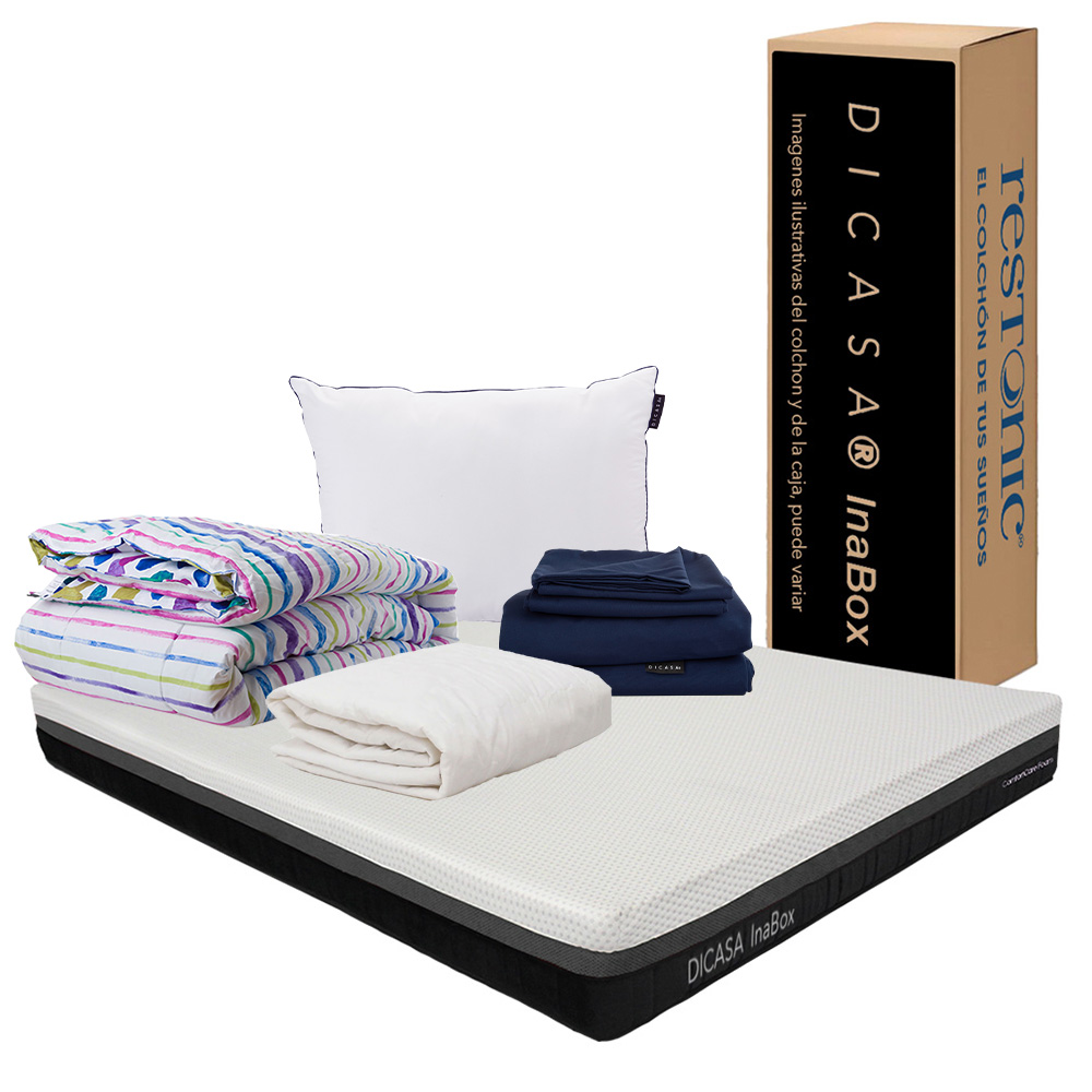 Colchón en Caja Dicasa Inabox King Size + Almohada One + Sábanas Softy + Protector de Colchón + Edredón