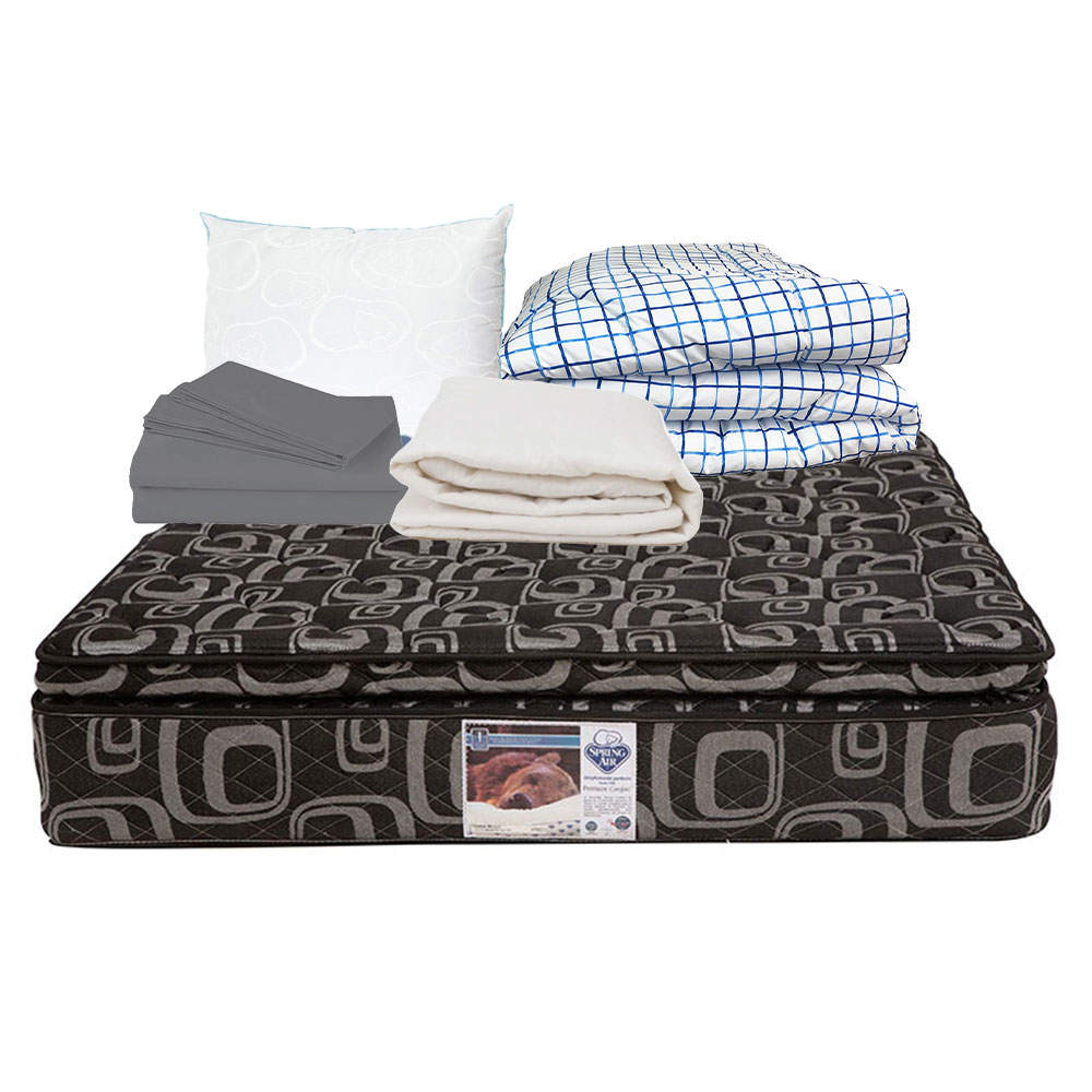 Colchón Spring Air Morgan King Size + Almohada Oso + Protector de Colchón + Sábanas + Edredón