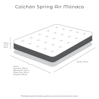 Foto 5 | Colchón Spring Air Mónaco King Size + Sábanas Spring Air color Azul 4 Piezas