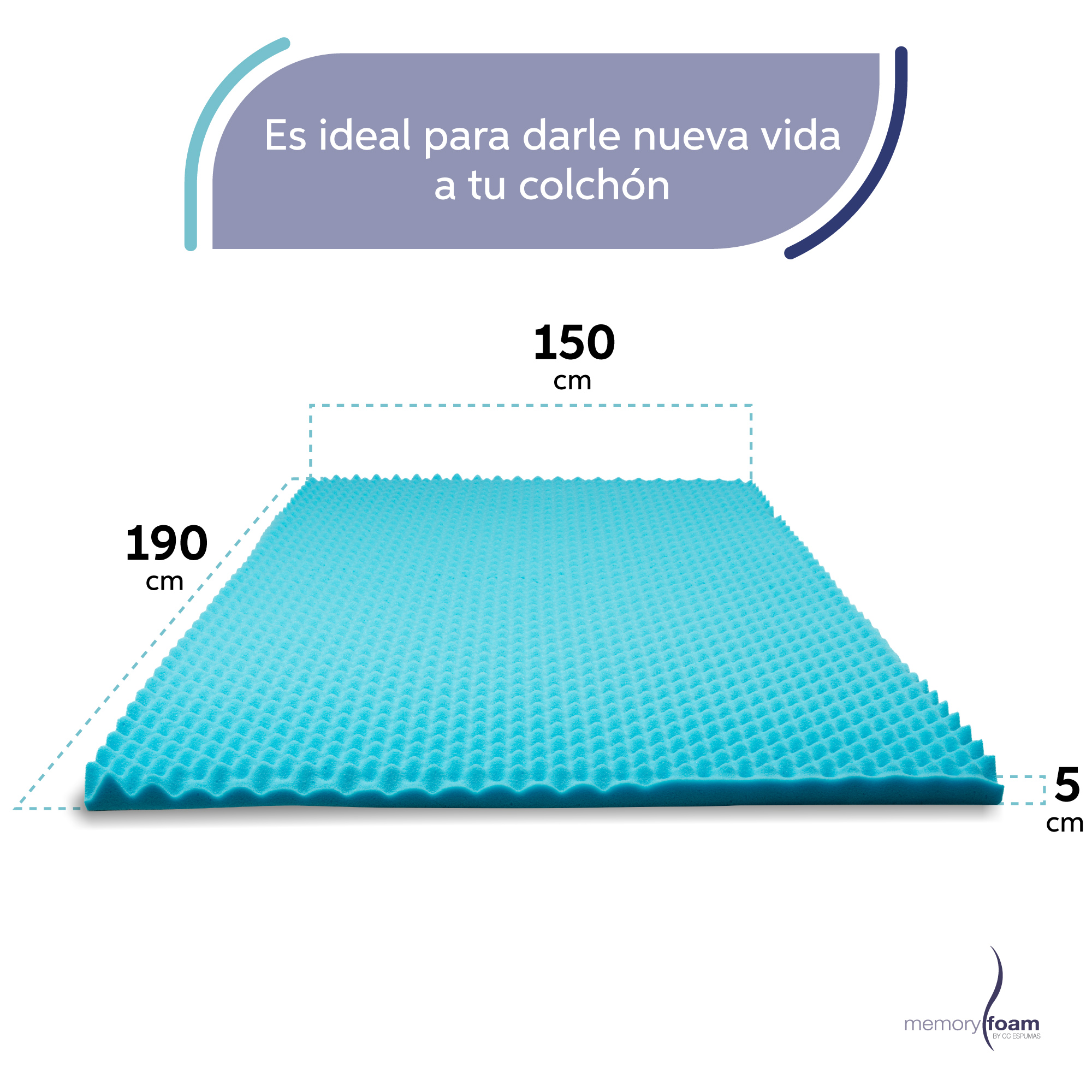 Foto 6 pulgar | Colchoneta Queen Size  Cool Wave Memory Foam Azul