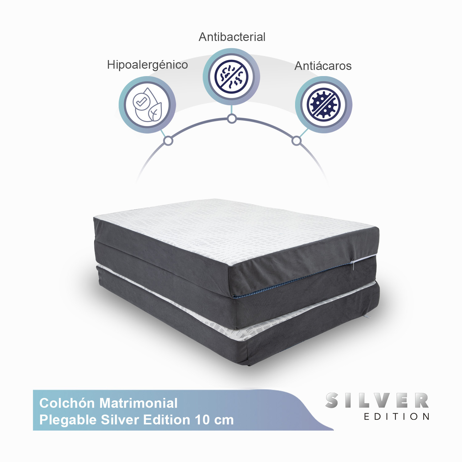 Foto 2 | Colchón Plegable Memory Foam Silver Edition Matrimonial color Gris