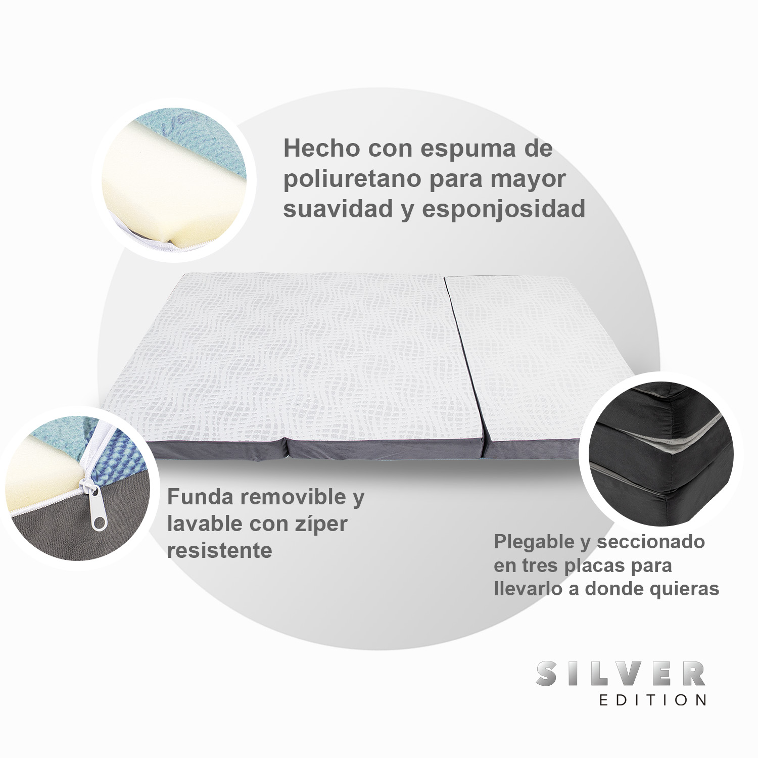 Foto 5 pulgar | Colchón Plegable Memory Foam Silver Edition Matrimonial color Gris