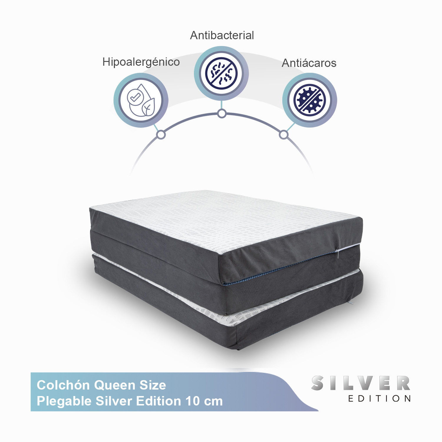 Foto 3 pulgar | Colchón Plegable Memory Foam Silver Edition Queen Size color Gris