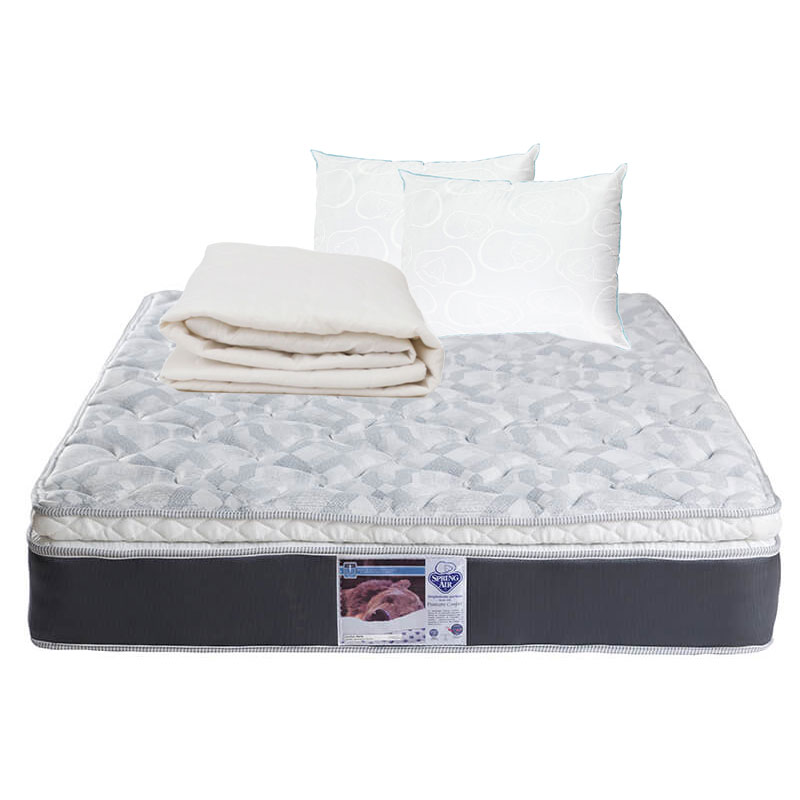 Colchón Spring Air Queen Size + 2 Almohadas Osos + Protector