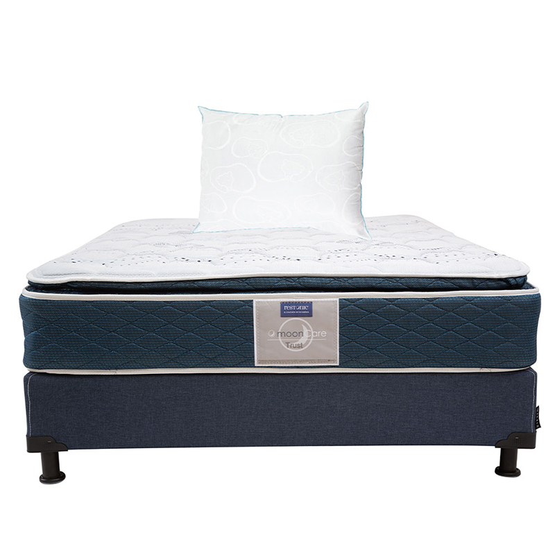 Colchon Restonic Trus + Box Dicasa Blu color Azul Queen Size + Almohada Oso