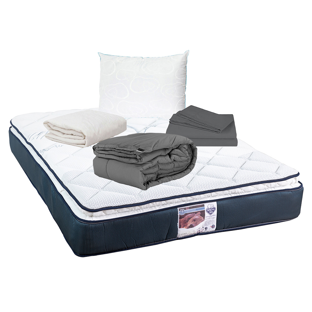 Colchón Spring Air Mónaco King Size + Almohada Osos + Protector + Sábanas + Edredón