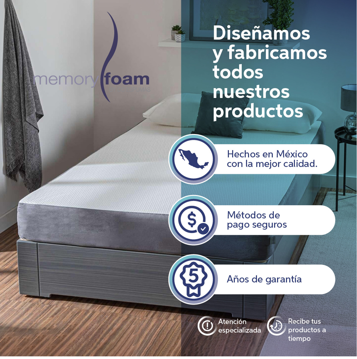 Foto 8 | Colchón Essential De Memory Foam Firmeza Media Firmeza Y Soporte Blanco Queen Size