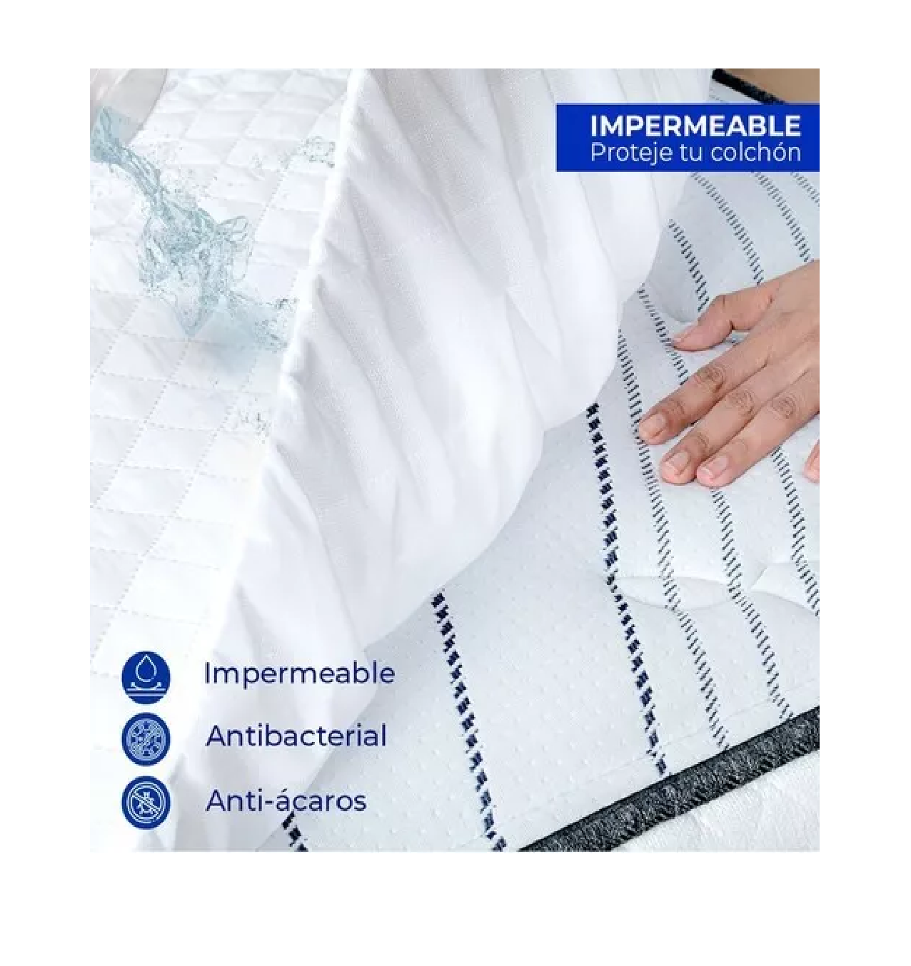 Foto 6 pulgar | Protector De Colchón Impermeable Antibacterial Ajustable Hasta 45 Cm De Altura 152 Cm Blanco