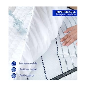 Foto 3 | Protector De Colchón Impermeable Antibacterial Ajustable Hasta 45 Cm De Altura 152 Cm Blanco