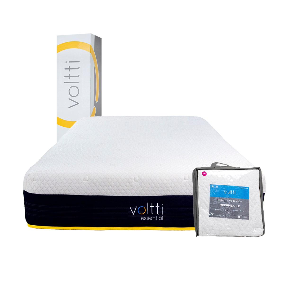 Colchón King Size Voltti Essential Hibrido + Protector Impermeable y Ultrasuave Blanco $14,990