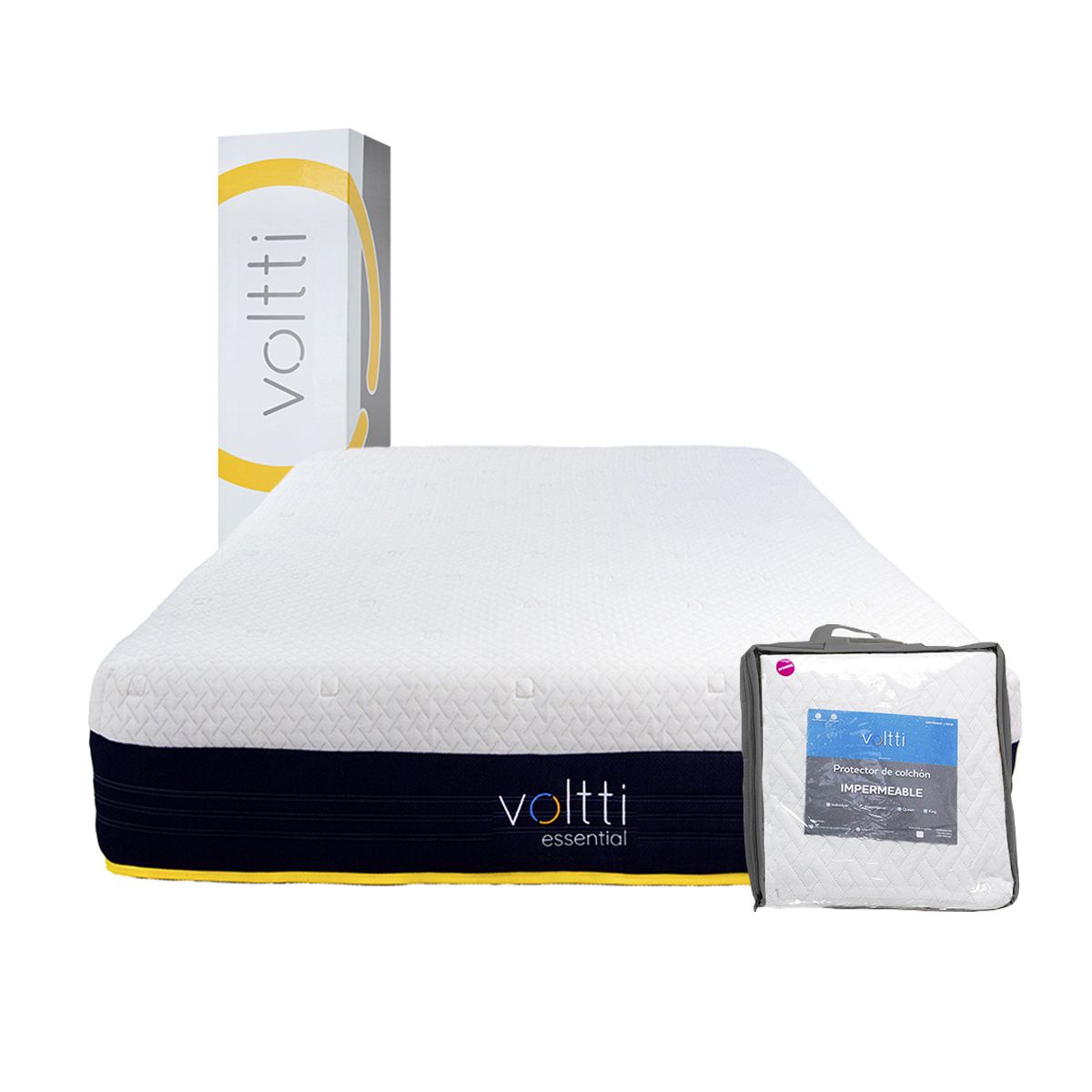 Colchón King Size Voltti Essential Hibrido + Protector Impermeable y Ultrasuave Blanco