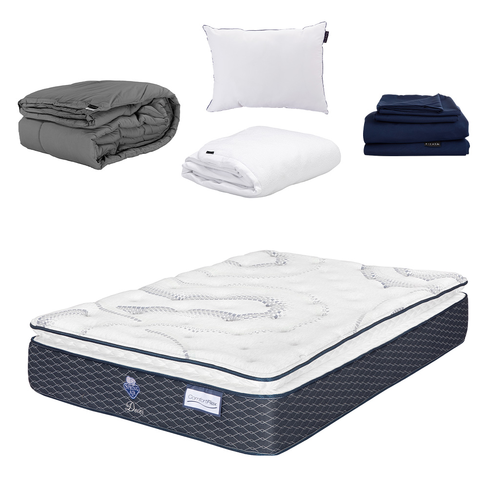 Foto 2 pulgar | Colchón Spring Air Dover Queen Size + Almohada One + Protector Cloud + Sábanas Softy + Edredón Homy