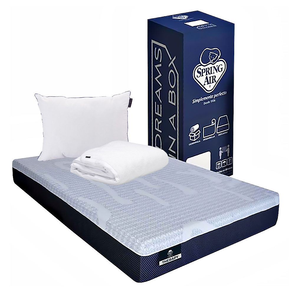 Colchón Spring Air Therapy Queen Size + Almohada One + Protector Cloud