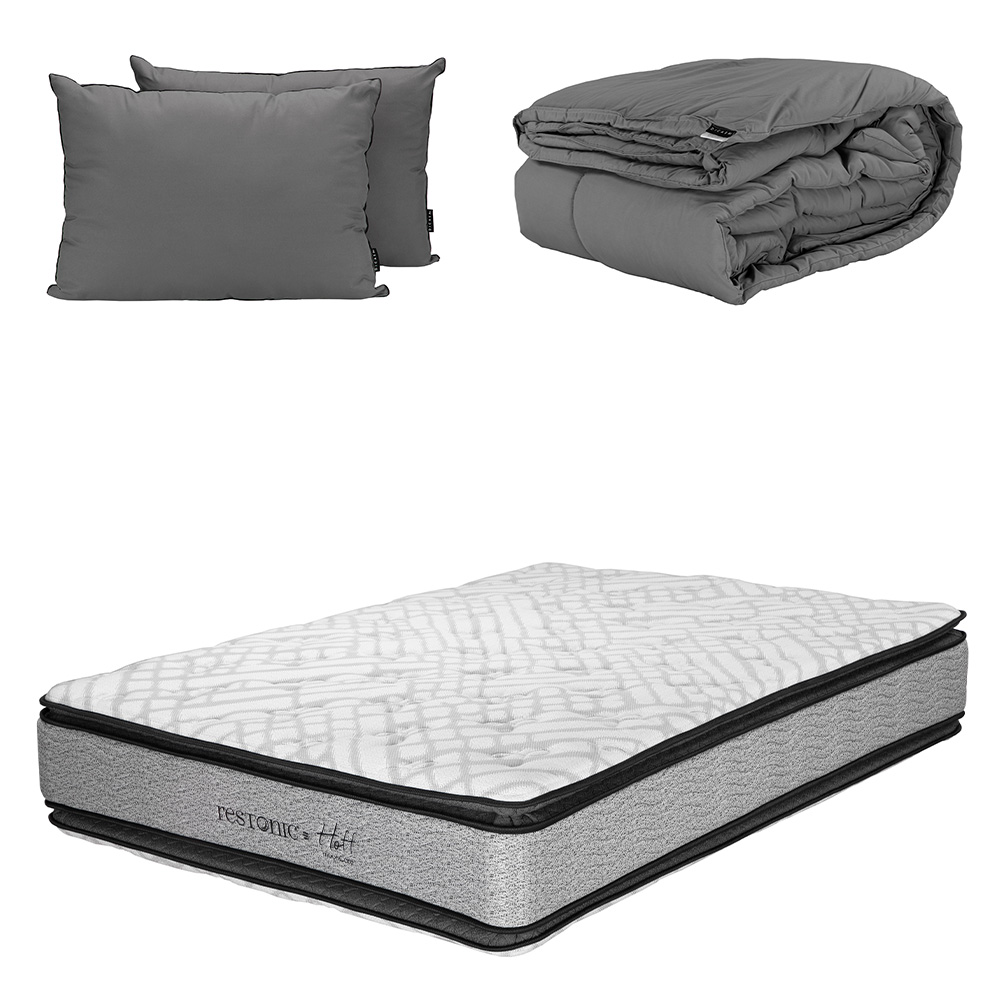 Colchón Restonic Hoff King Size más Almohada 2 pack y Edredón Homy