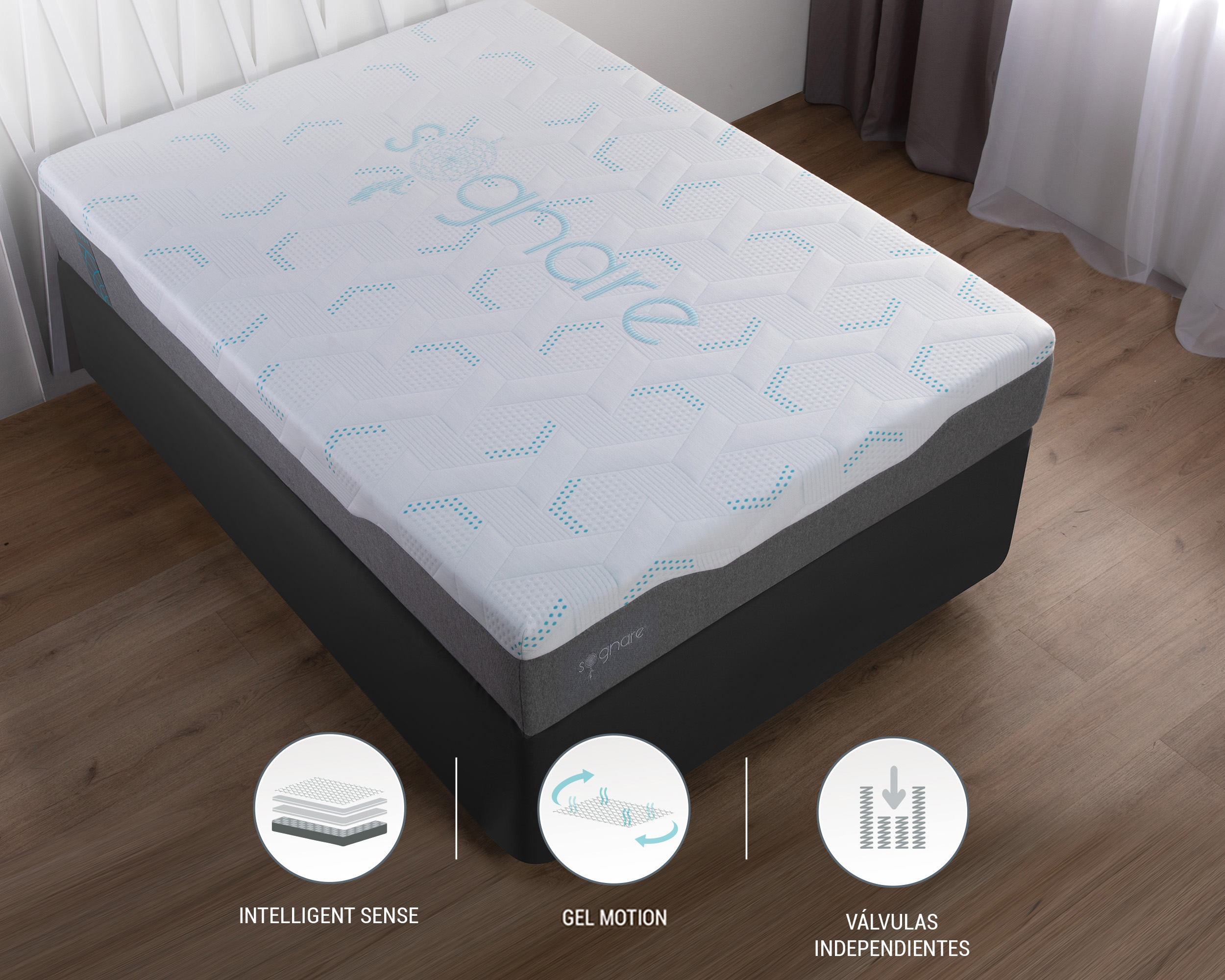 Foto 3 | Sognare Sense Colchón Matrimonial Híbrido de Memory Foam y Gel Densidad Semi Firme Fresco con Funda Removible Lavable.