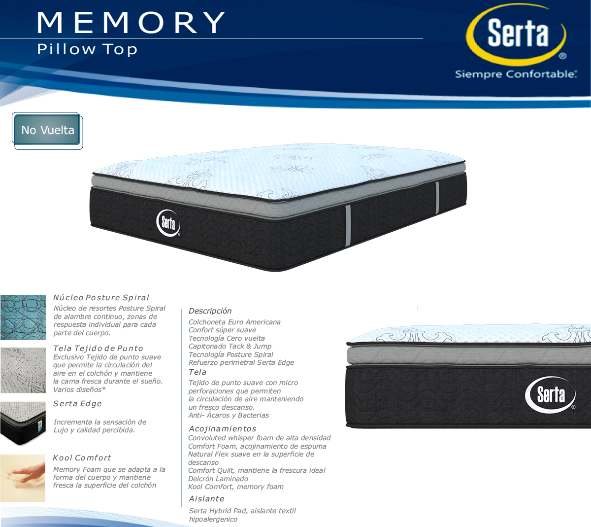 Foto 5 pulgar | Colchon Serta Queen Size Memory Foam Comfort