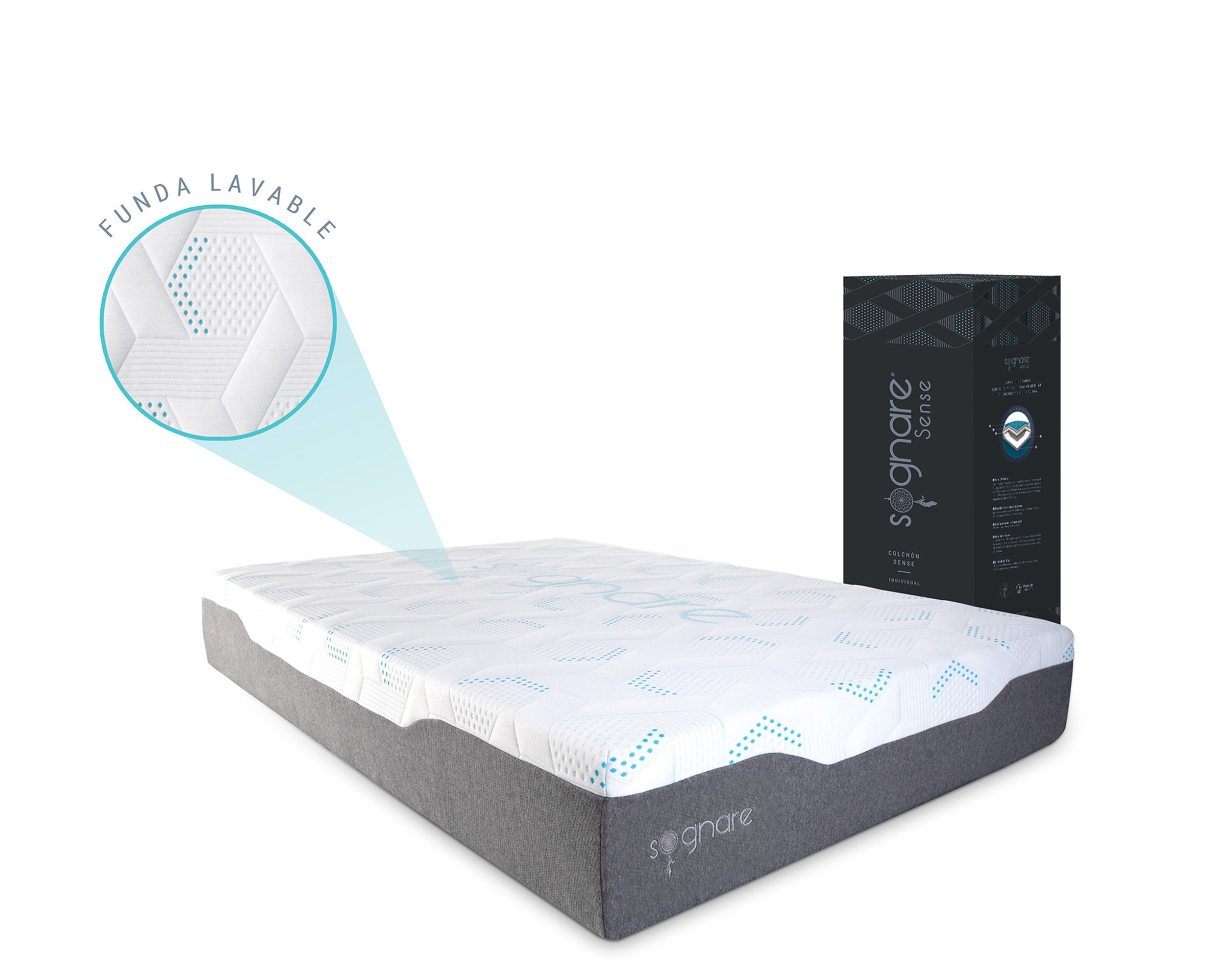 Sognare Sense Colchón Individual Híbrido de Memory Foam y Gel Densidad Semi Firme Fresco con Funda Removible Lavable.