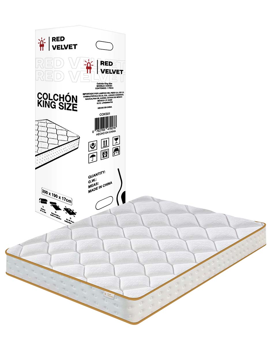 Red Velvet Colchón King Size Ortopédico - Resortes De Acero Templado Y Memory Foam Para Máxima Durabilidad, C