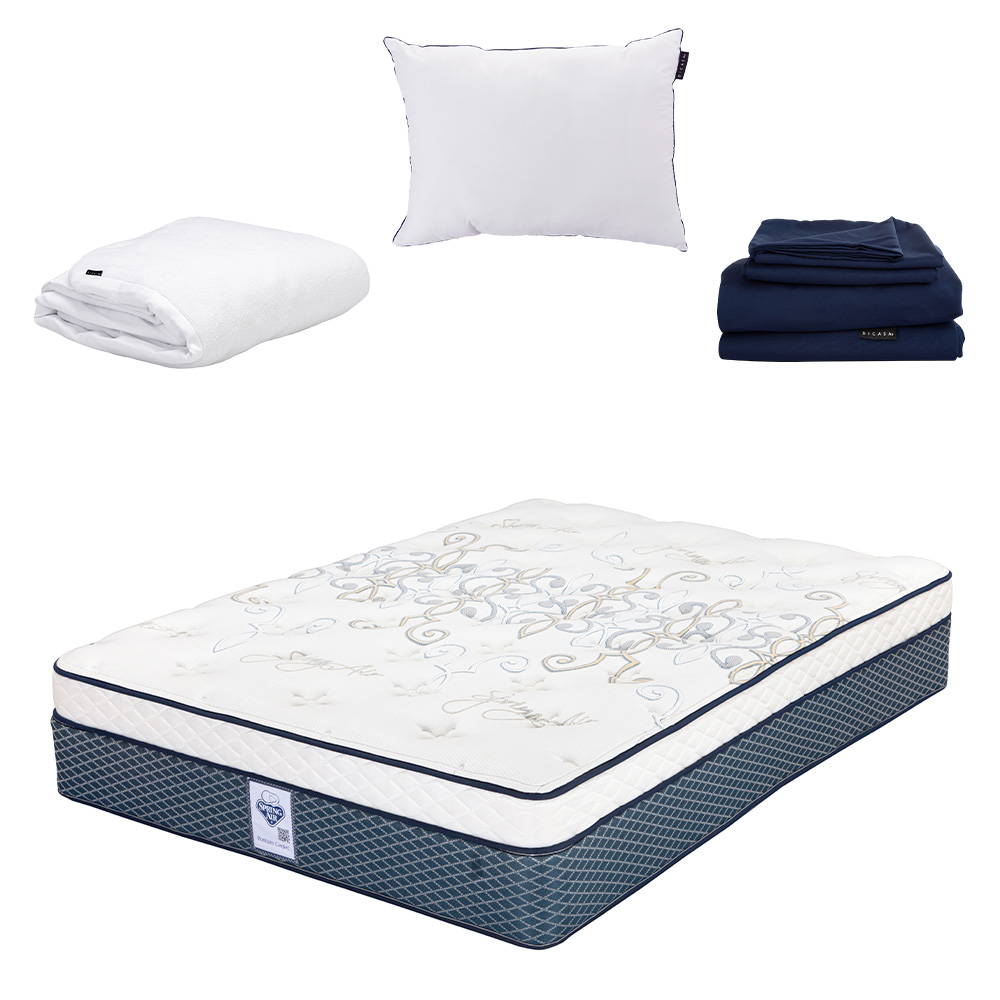 Colchón Spring Air Cantabria Matrimonial + Almohada One + Protector Cloud + Sábanas Softy