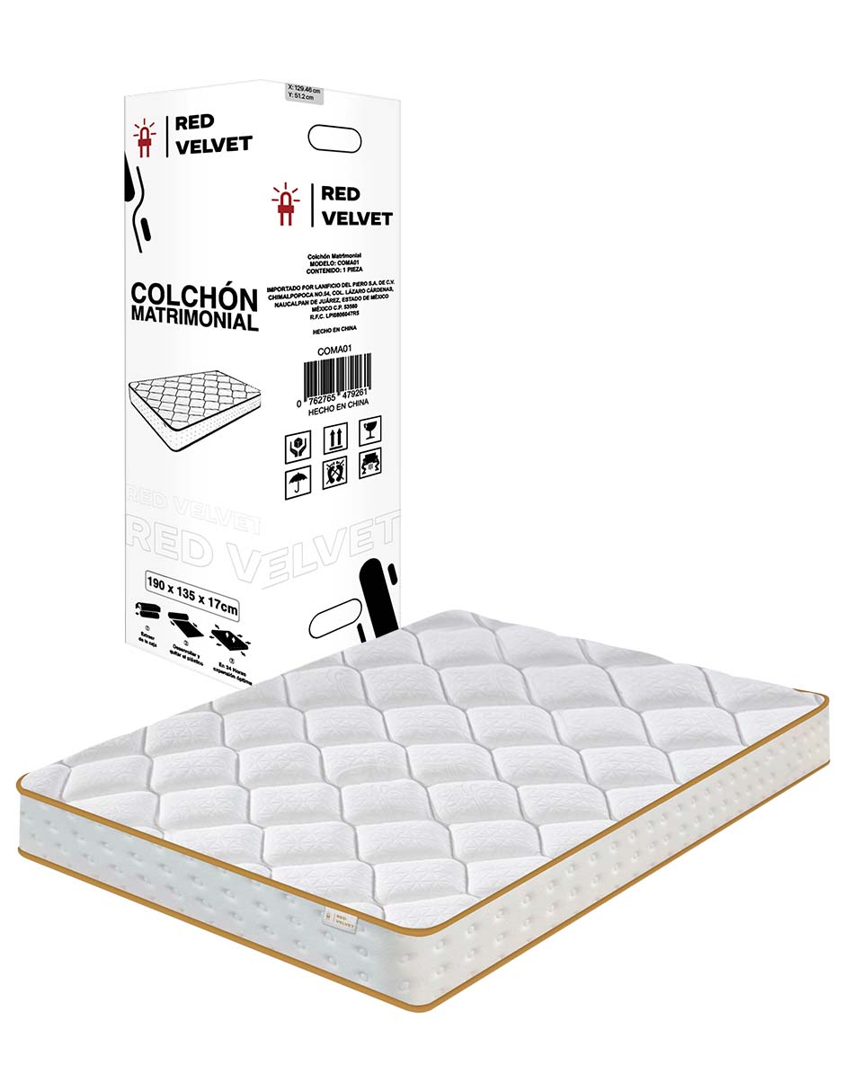 Red Velvet Colchón Matrimonial Ortopédico Resortes De Acero Templado Y Memory Foam Para Máxima Durabilidad, C