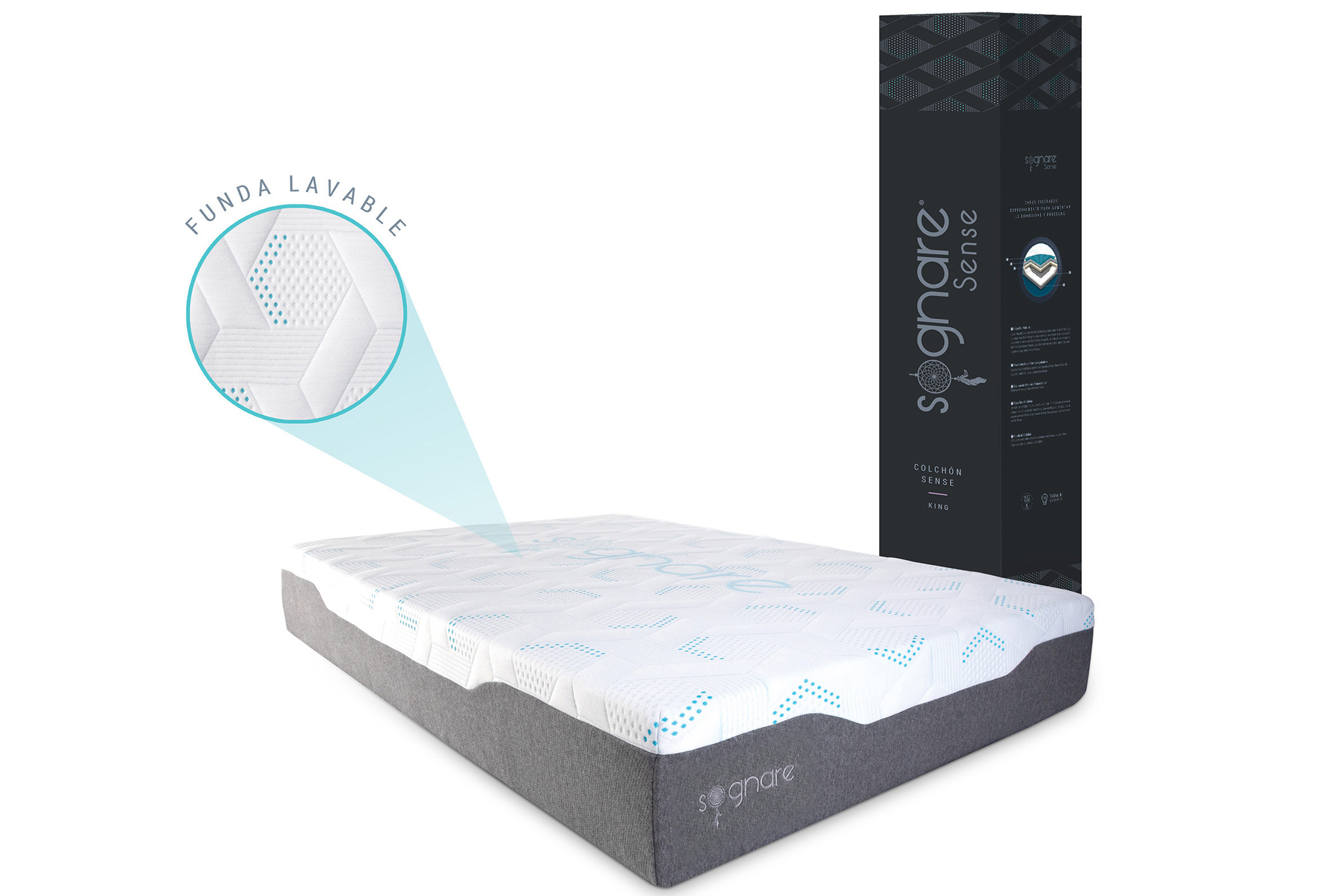 Sognare Sense Colchón King Size Híbrido de Memory Foam y Gel Densidad Semi Firme Fresco con Funda Removible Lavable.