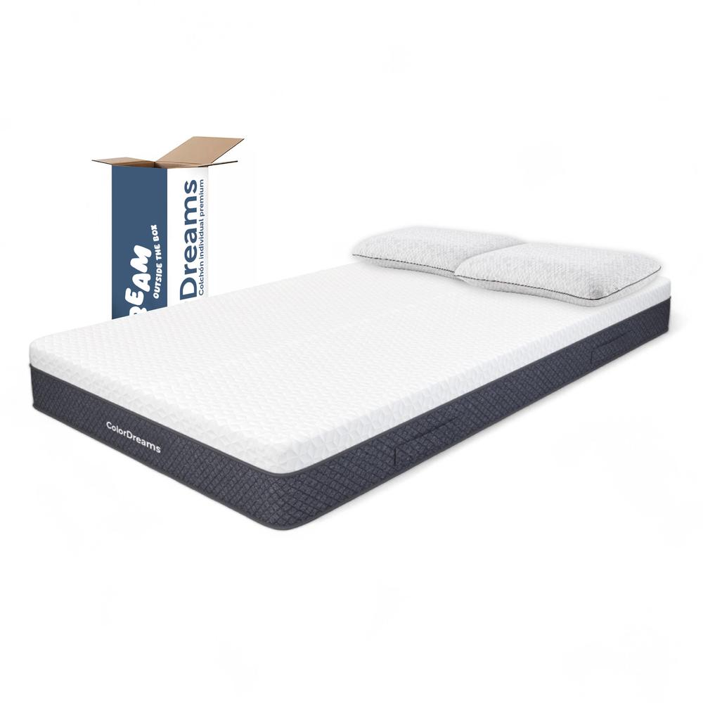 Set 3pzas Colchón Individual Memory Foam + Almohadas Carbón