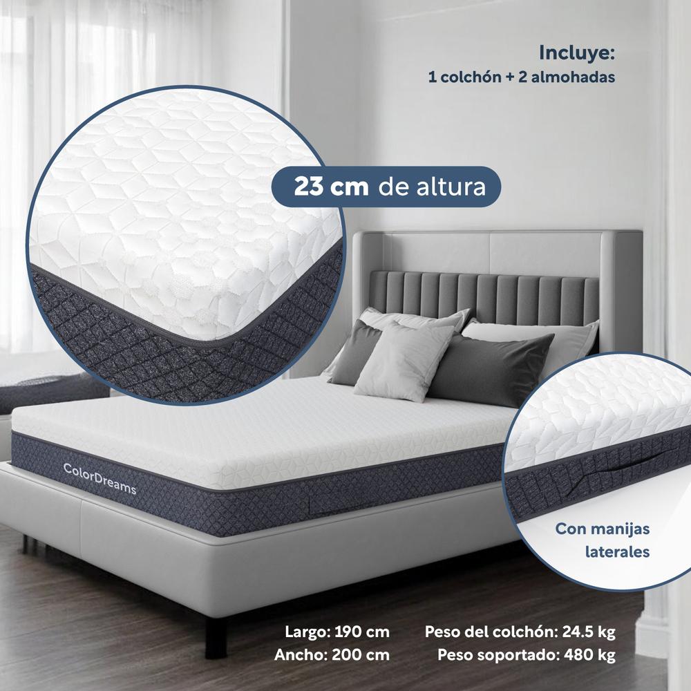 Foto 4 pulgar | Colchón King Size Memory Foam + Almohadas Espuma Set 3pzas