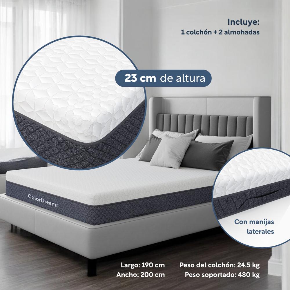 Foto 4 pulgar | Set 3pzas Colchón King Size Memory Foam + Almohadas Carbón