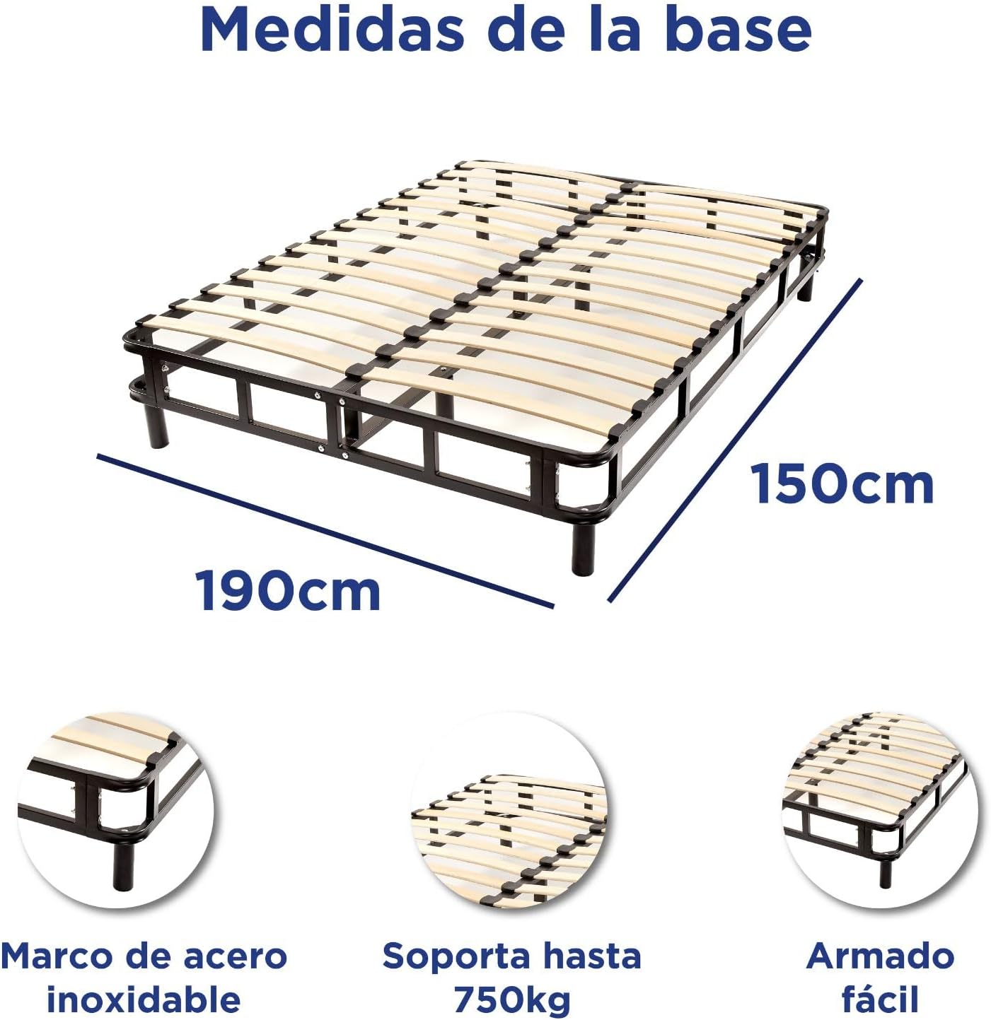 Foto 9 pulgar | Base De Cama Queen Size Armable Hokins Láminas De Madera Flexibles Con Espacio De Almacenamiento