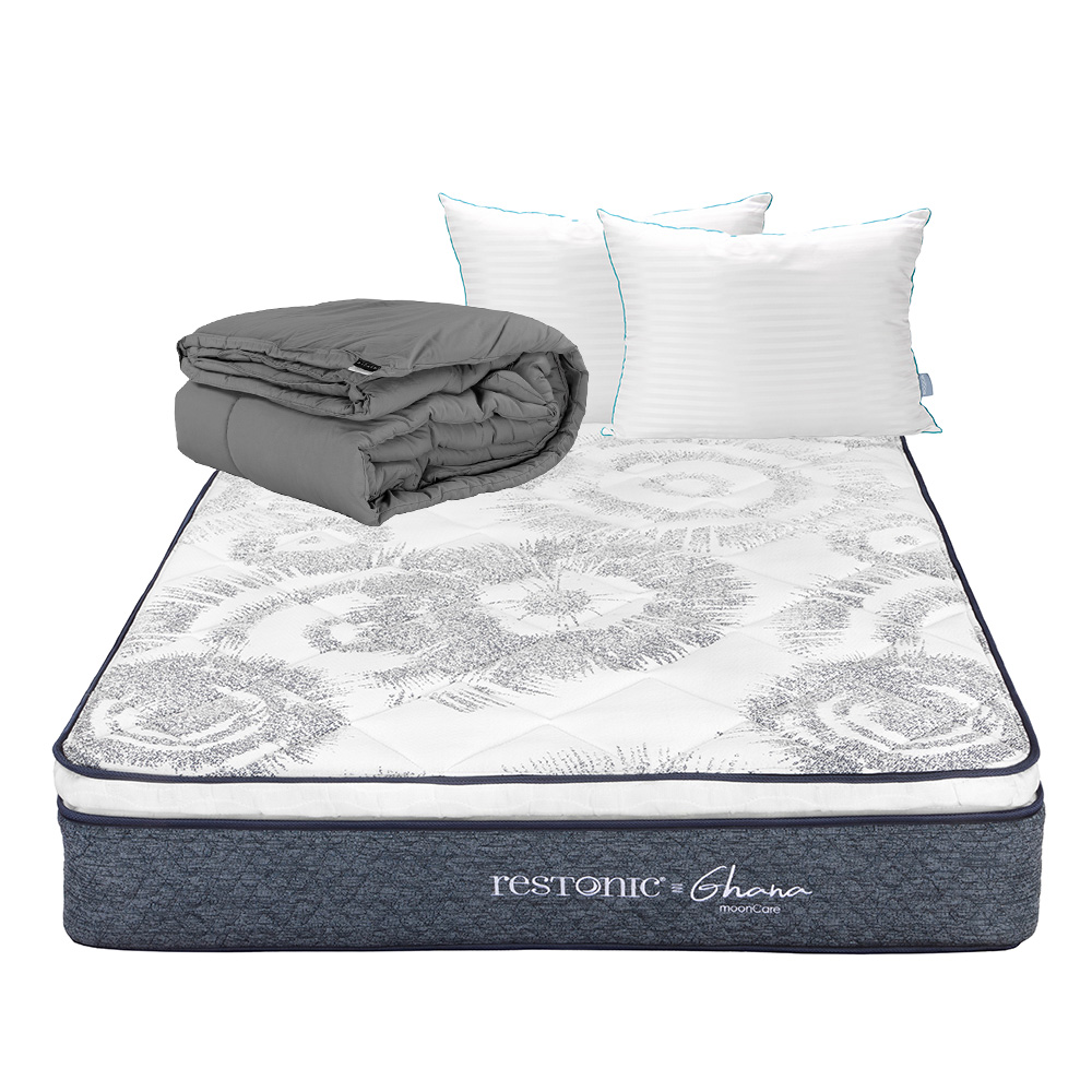 Colchon Restonic Ghana + Almohada Royal Twin + Edredon Homy Queen Size