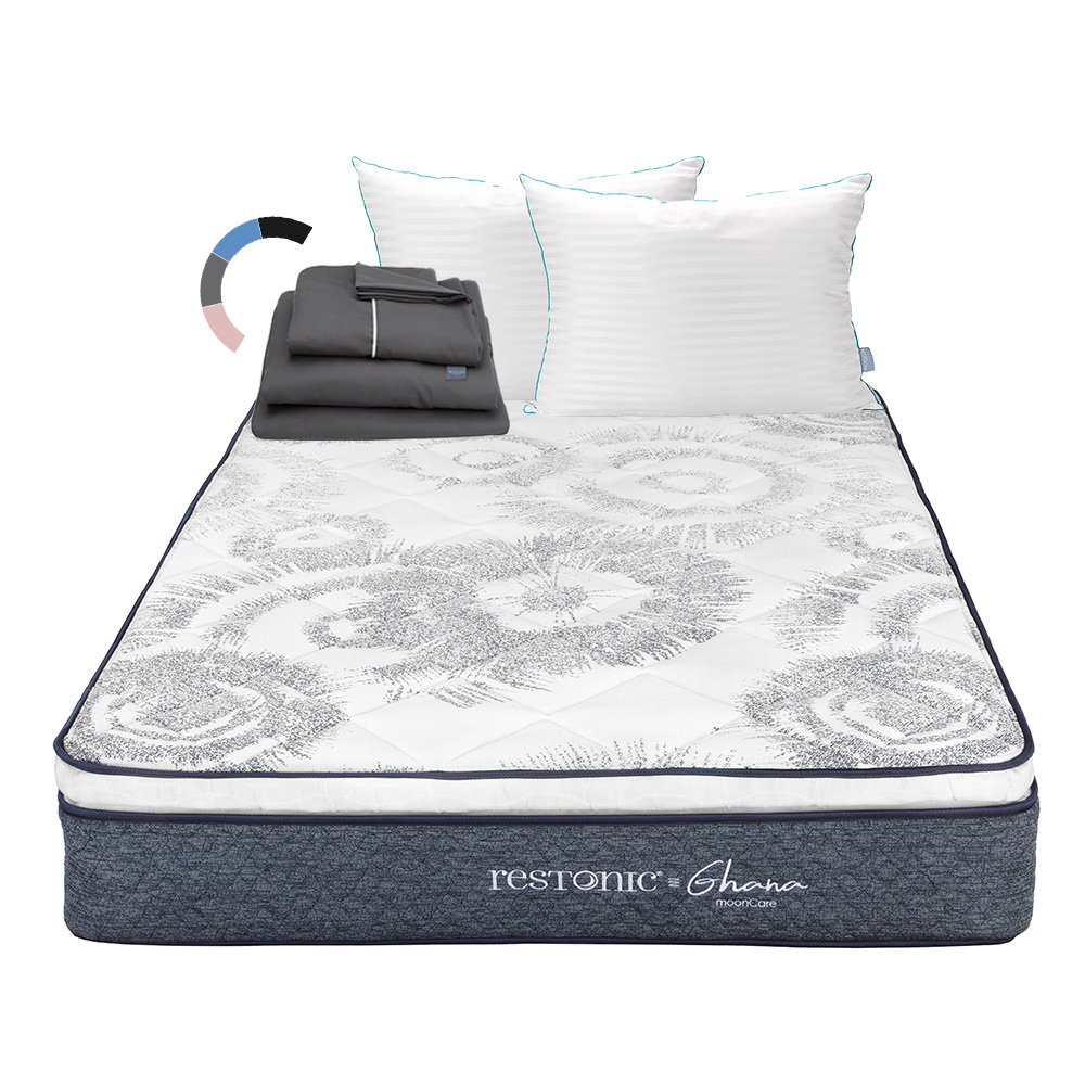 Colchón Restonic Ghana + Almohada Royal Twin + Sábanas Royal Matrimonial