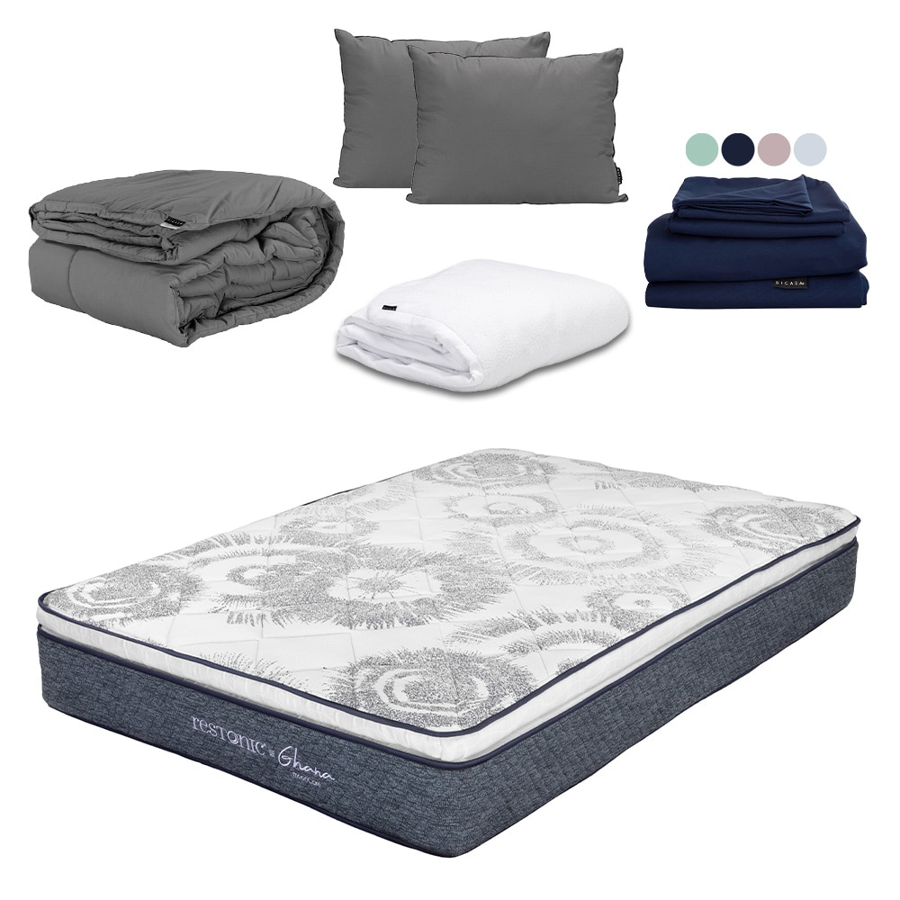 Colchon Restonic Ghana + Almohada 2pack + Protector Cloud + Sabanas Softy + Edredon Homy Individual $6,599