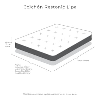 Foto 8 | Colchón Restonic Lipa + Protector Lux + Sábanas Royal Queen Size