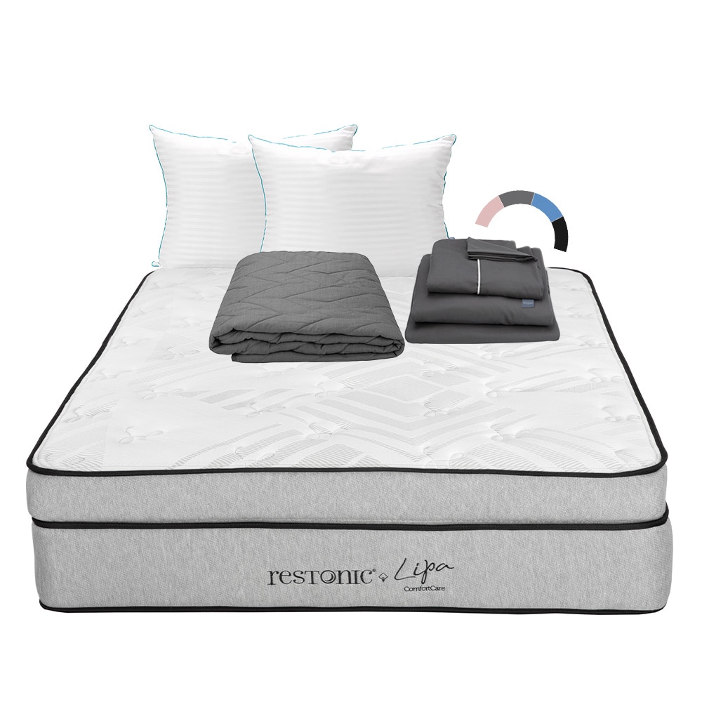 Colchón Restonic Lipa + Almohada Royal Twin + Protector Lux + Sábanas Royal Matrimonial $7,049