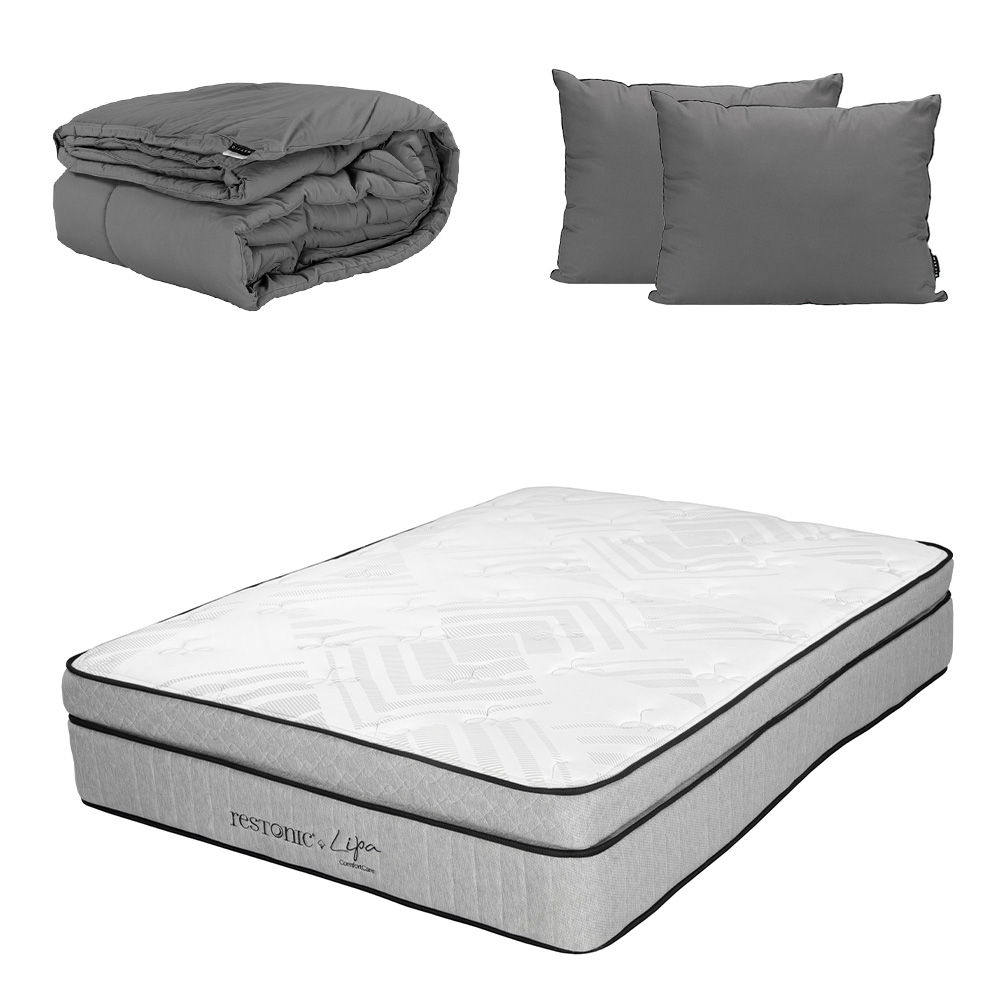 Colchon Restonic Lipa + Almohada 2pack + Edredon Homy King Size