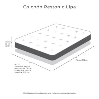 Foto 8 | Colchón Restonic Lipa + Almohada Royal Twin + Protector Lux + Sábanas Royal Queen Size