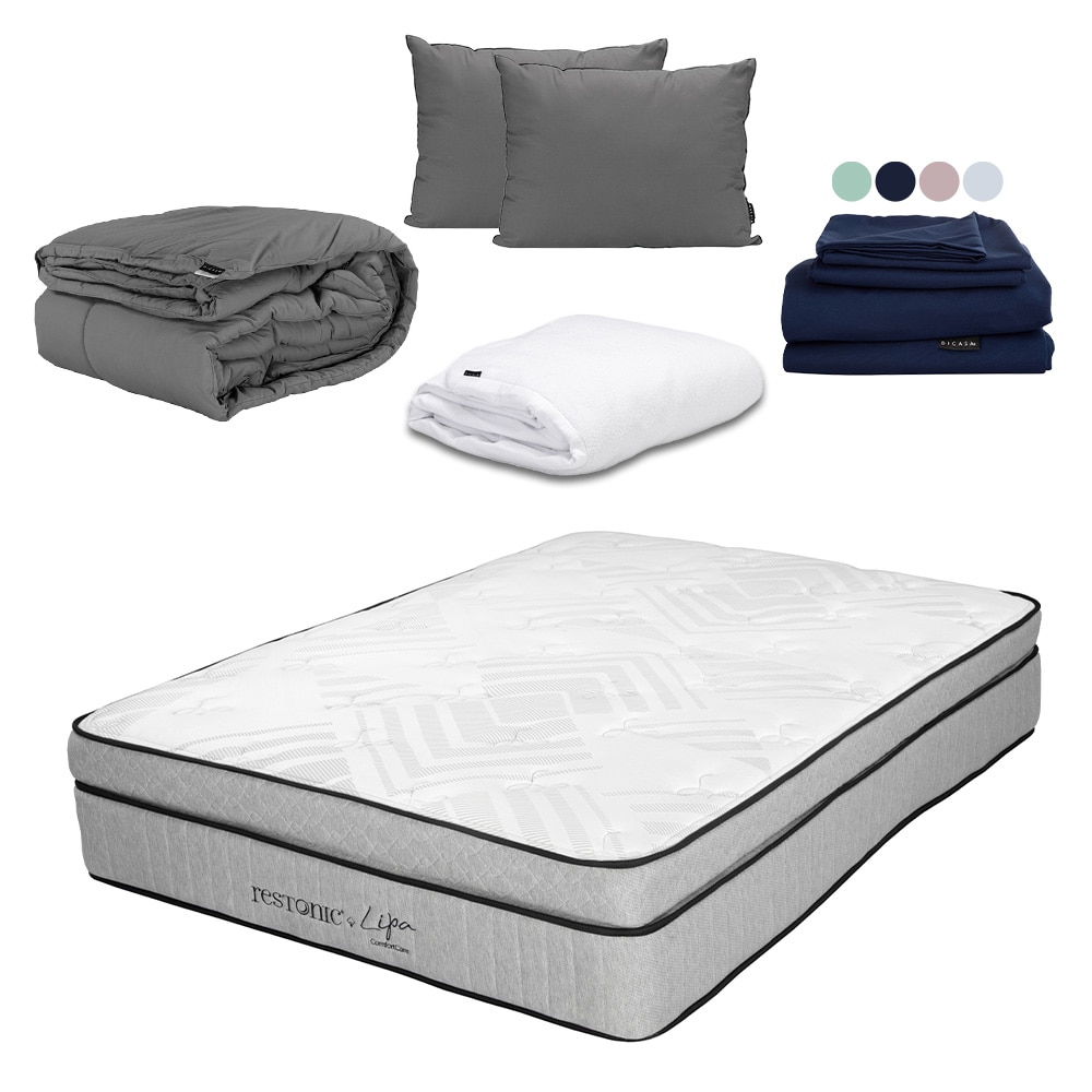 Colchón Restonic Lipa + Almohada 2pack + Protector Cloud + Sábanas Softy + Edredón Homy King Size $10,949