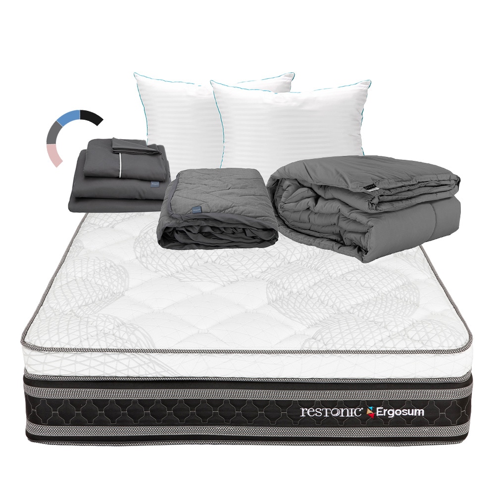 Colchon Restonic Ergosum + Almohada Royal Twin + Protector Lux + Sabanas Royal + Edredon Homy Matrimonial $6,899