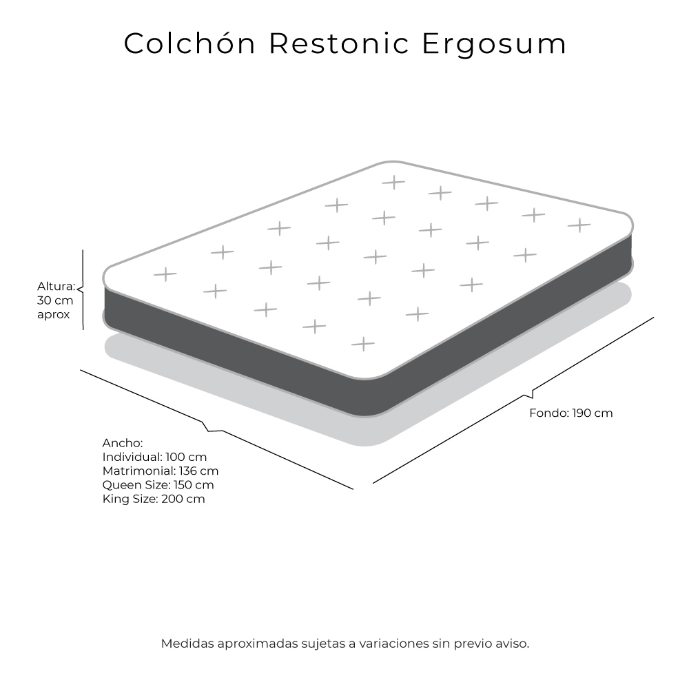 Foto 8 | Colchon Restonic Ergosum + Almohada Royal Twin + Protector Lux + Sabanas Royal + Edredon Homy Matrimonial