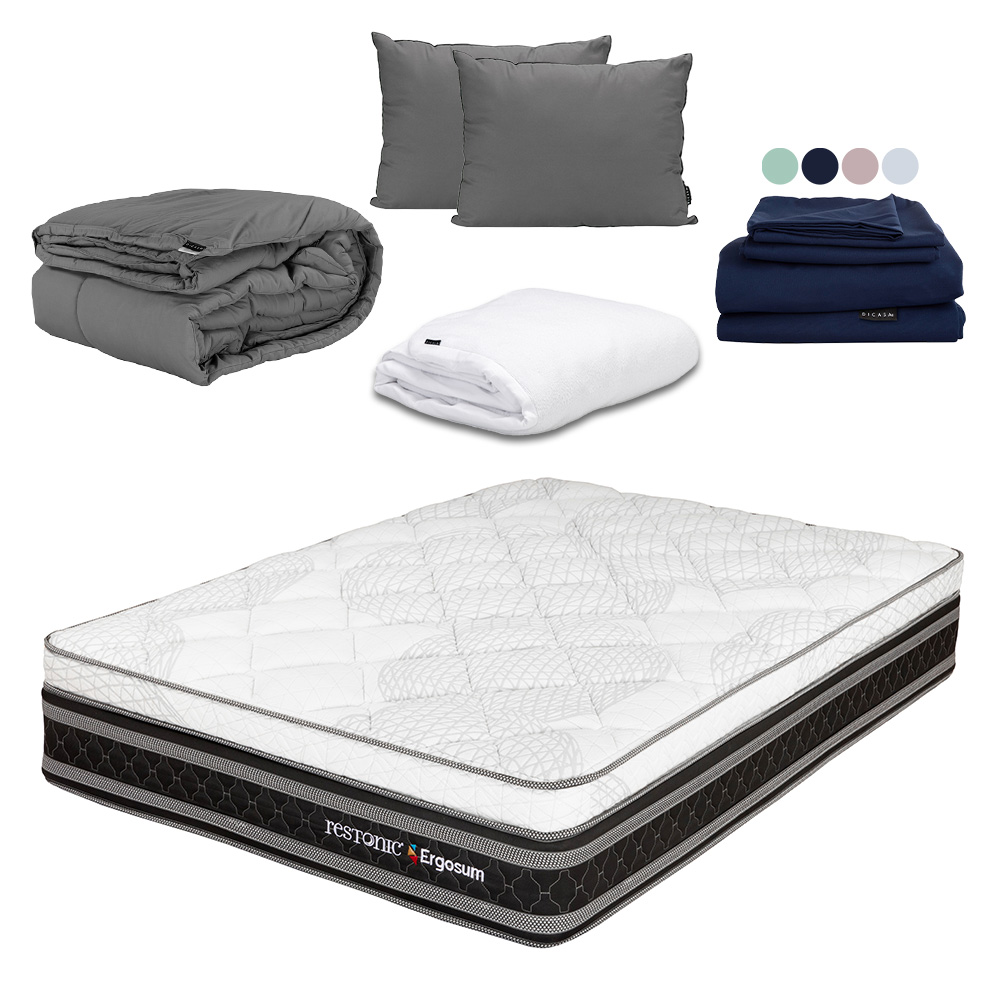 Foto 1 | Colchon Restonic Ergosum + Almohada 2pack + Protector Cloud + Sabanas Softy + Edredon Homy Queen Size